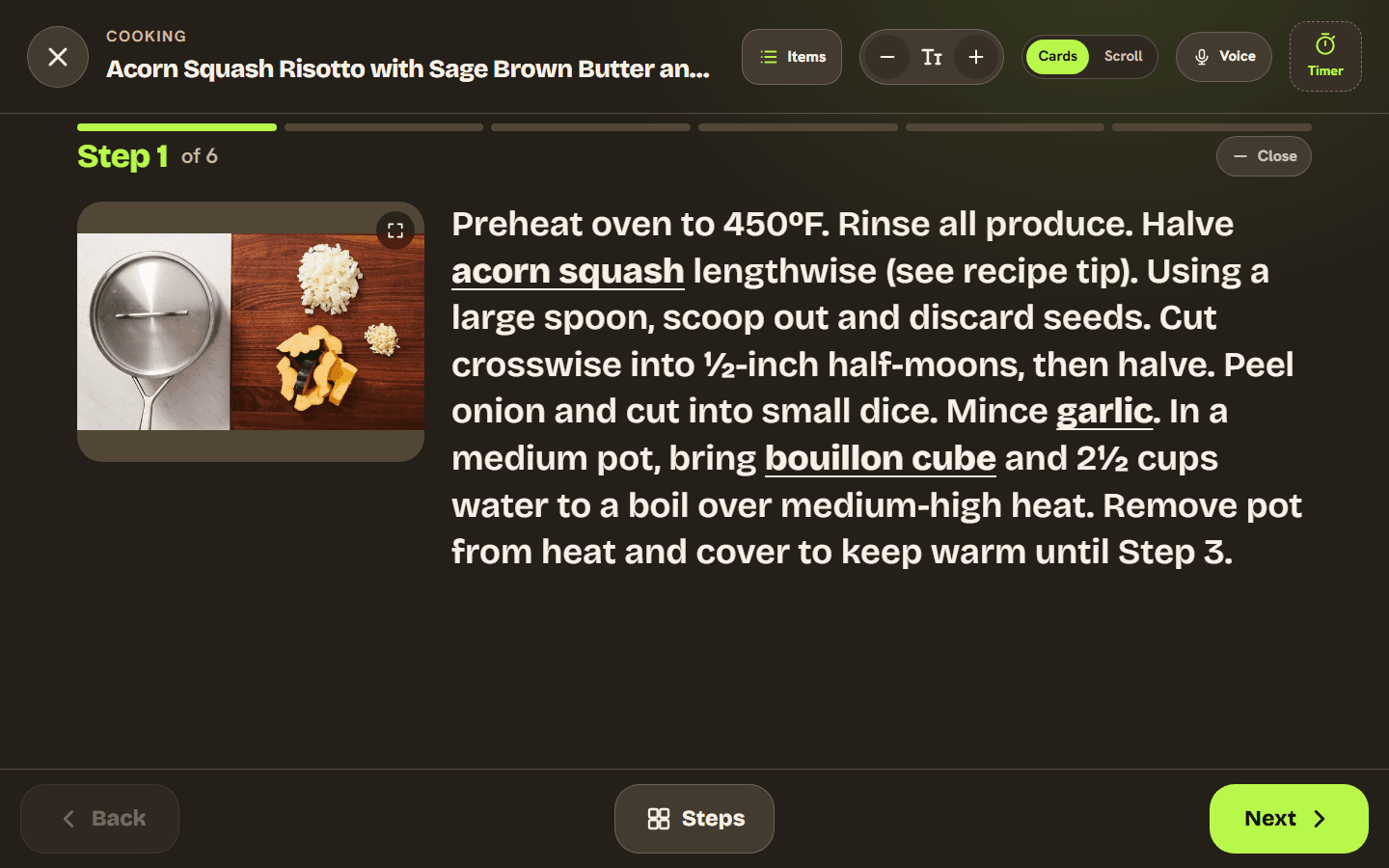 Large-type cooking mode with built-in timers